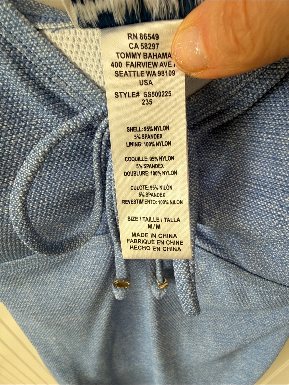 Tommy Bahama Light Blue Spaghetti-Strap Tie-Front Mini Dress w/pockets, Medium. - Picture 3 of 8